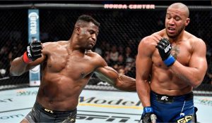Cameroonian Francis Ngannou dominates Frenchman Ciryl Gane at UFC 270. USA TODAY Sports